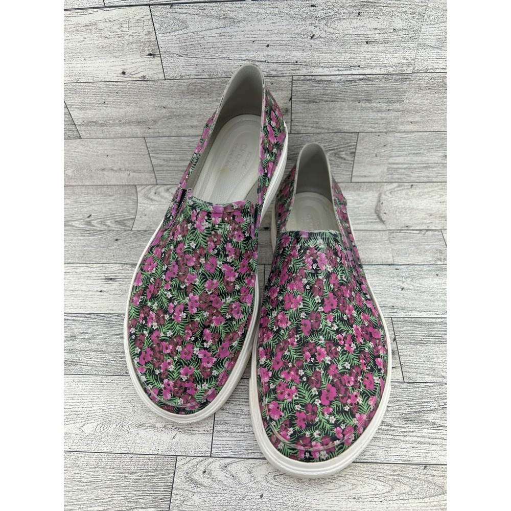 Crocs CitiLane Floral Slip On Sneakers Women Sz 8 Black Pink Tropical 204623
